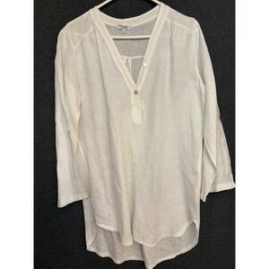 Rosemarine White 100% Linen Tunic Top Made in Italy Long Sleeve‎ Small Lagenlook
